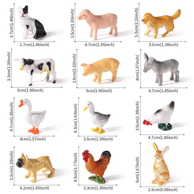 12pcs Mini Farm Figurines Realistic Animal Model Dog Duck Cock Pig ...