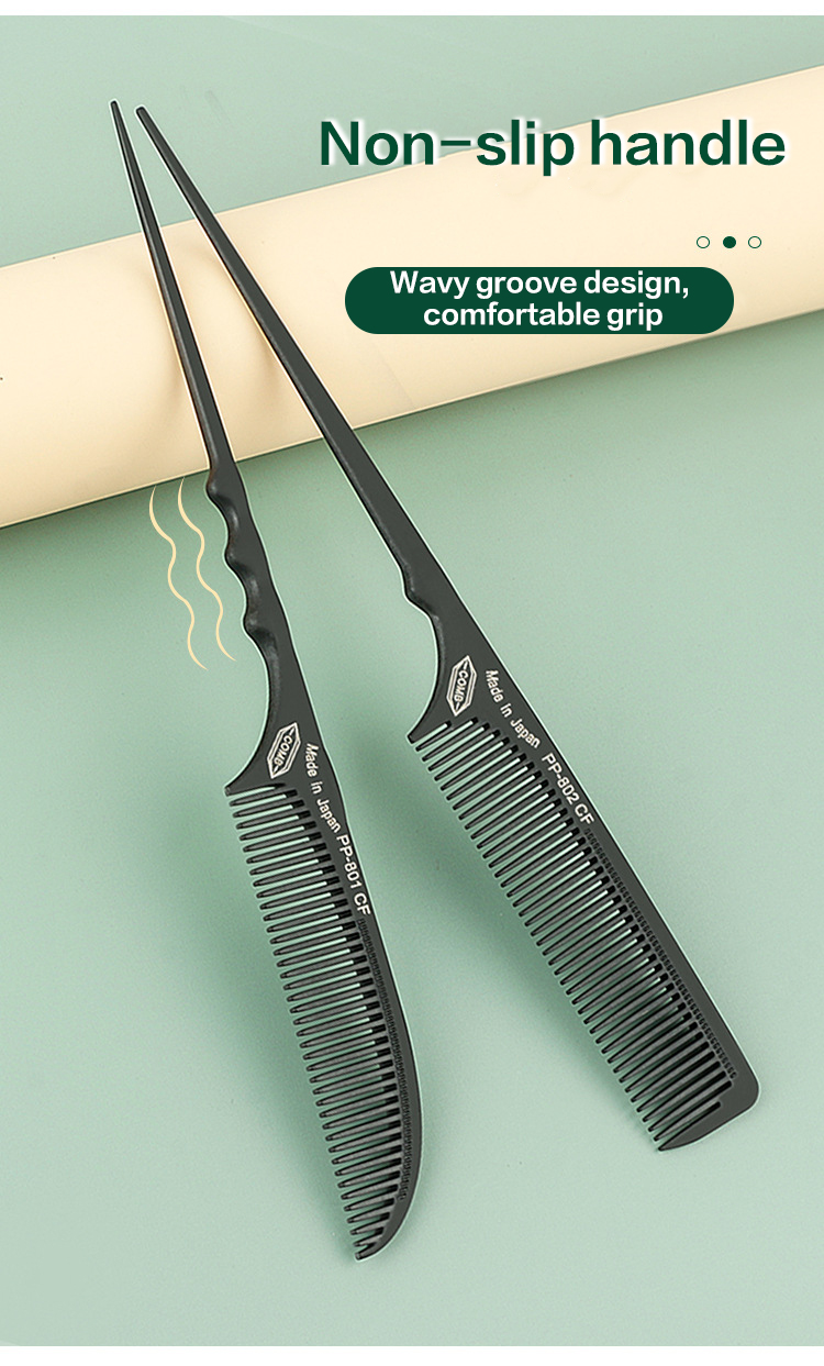 Japanese crescent carbon fiber hair pick up, pointed tail comb, carbon ...