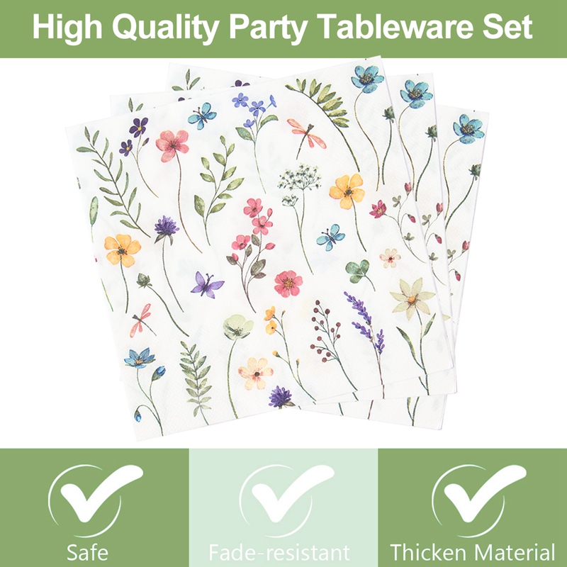40Pcs Wildflower Paper Plate Set Wild Flower Paper Cup Birthday Decor