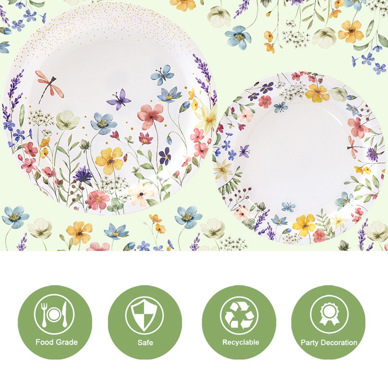 40Pcs Wildflower Paper Plate Set Wild Flower Paper Cup Birthday Decor