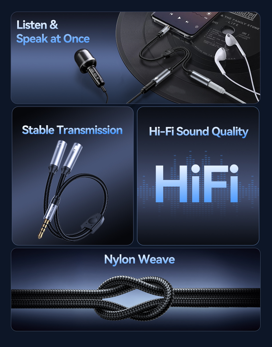Rocoren 2 In 1 3.5MM AUX Stereo Audio Splitter Cable Headphone Mic Y ...