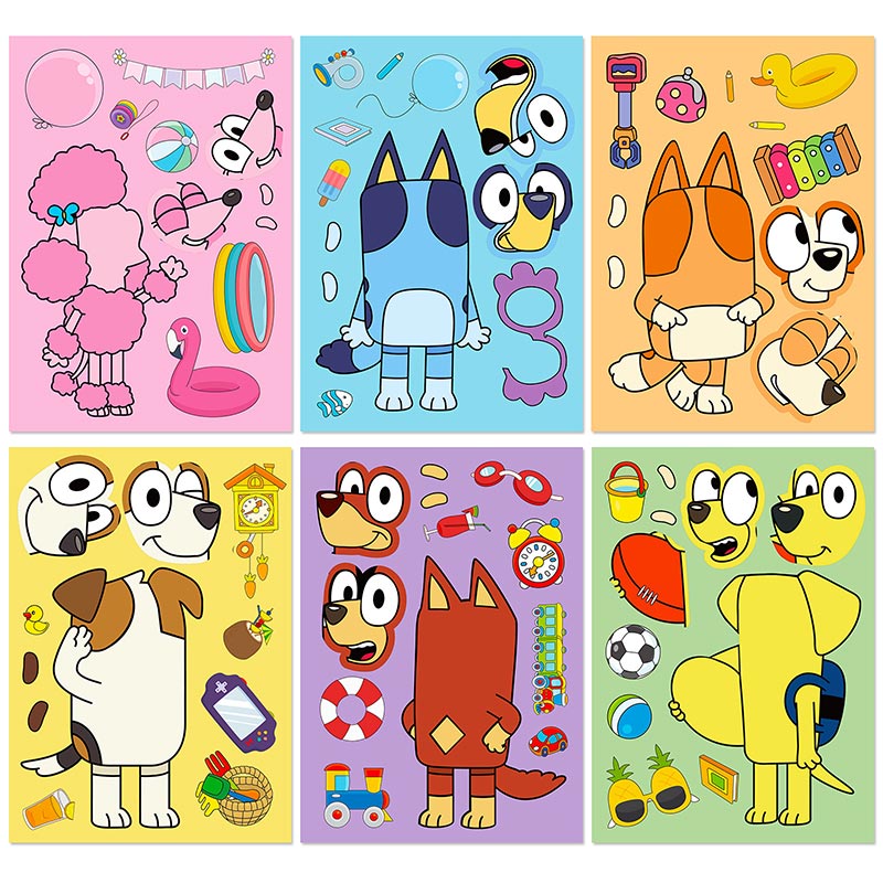 6PCS Bluey DIY Sticker for Kids Girls DIY Notebook Children Assembly ...