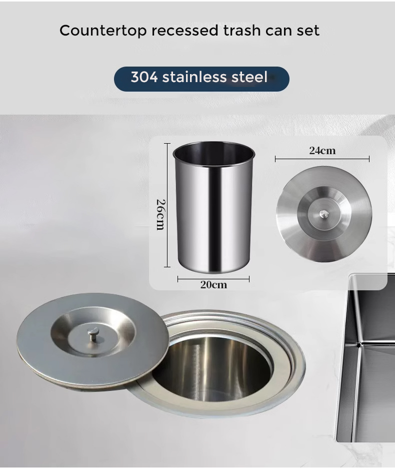 Kitchen Cabinet Countertop Built-in Stainless Steel Trash Can,Embedded ...