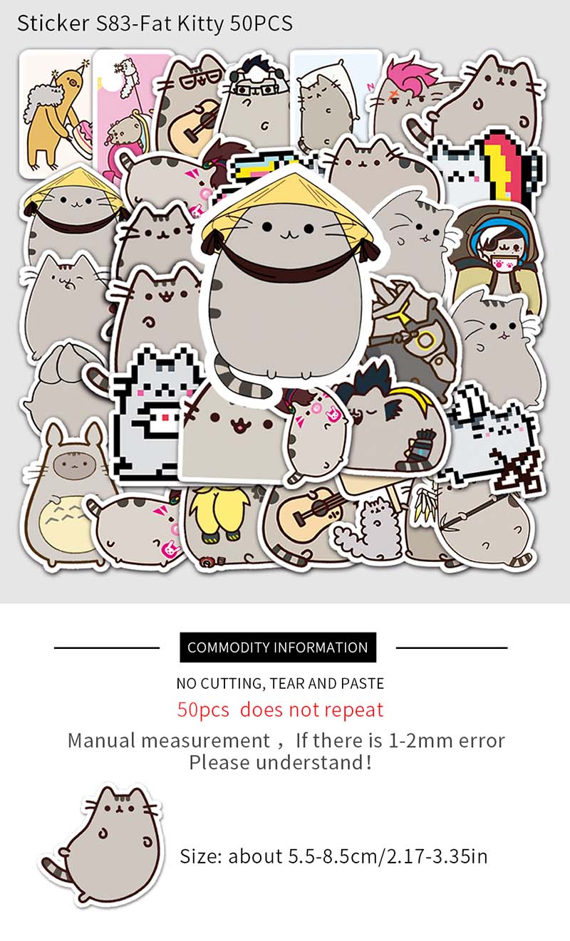 50pcs Pusheen Sticker For Children Cute Cat Cartoon Graffiti Waterproof ...
