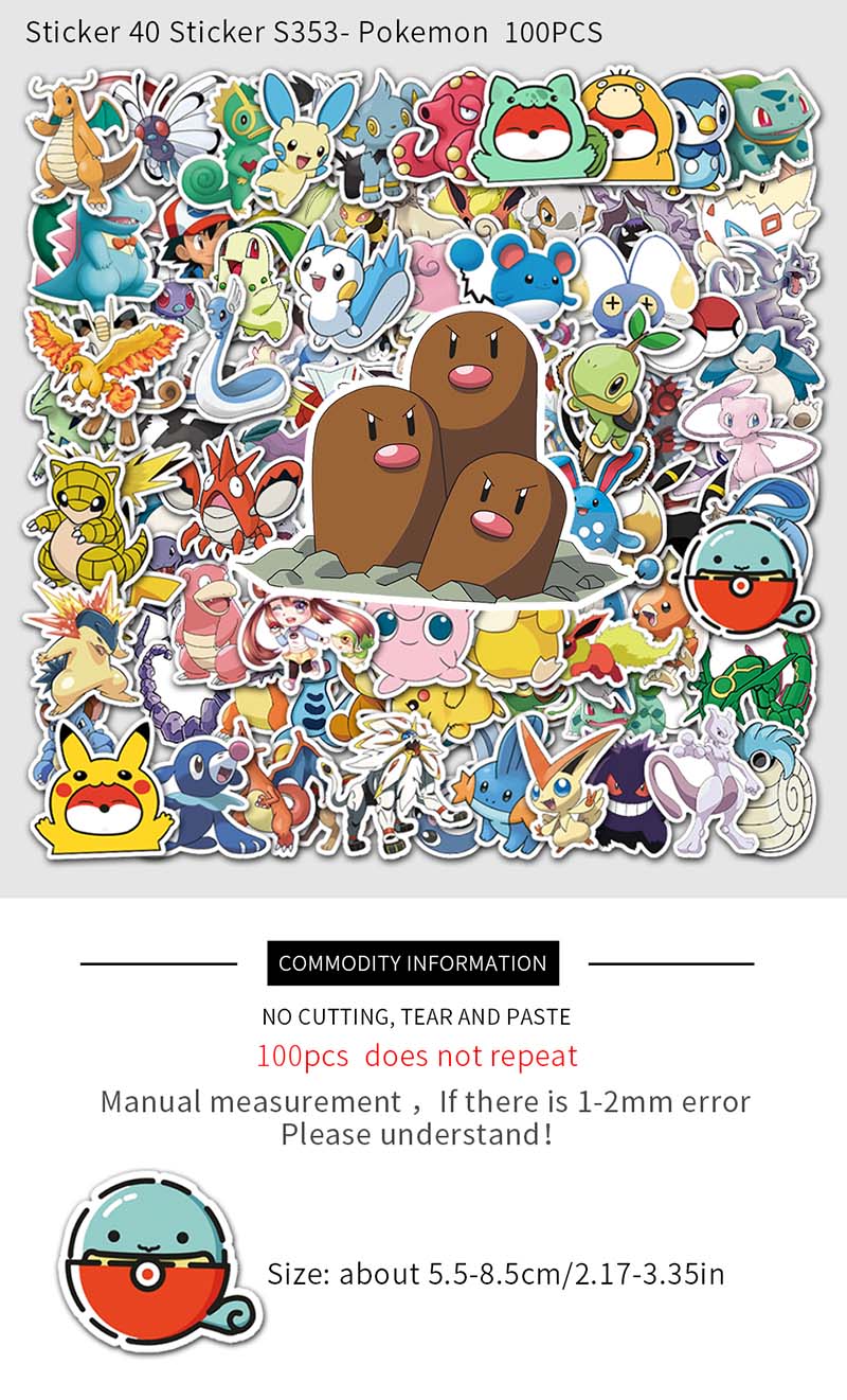 100pcs Sticker Pokémon Pocket Monsters Cartoon Graffiti Decal Suitcase ...