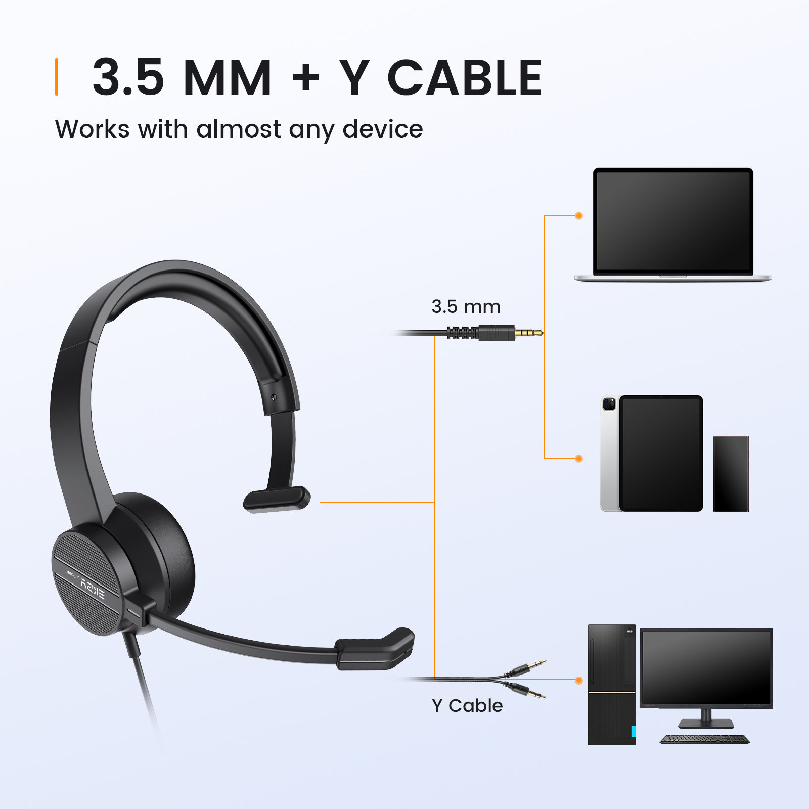EKSA H15 Wired Headset with Microphone for PC Office On-Ear