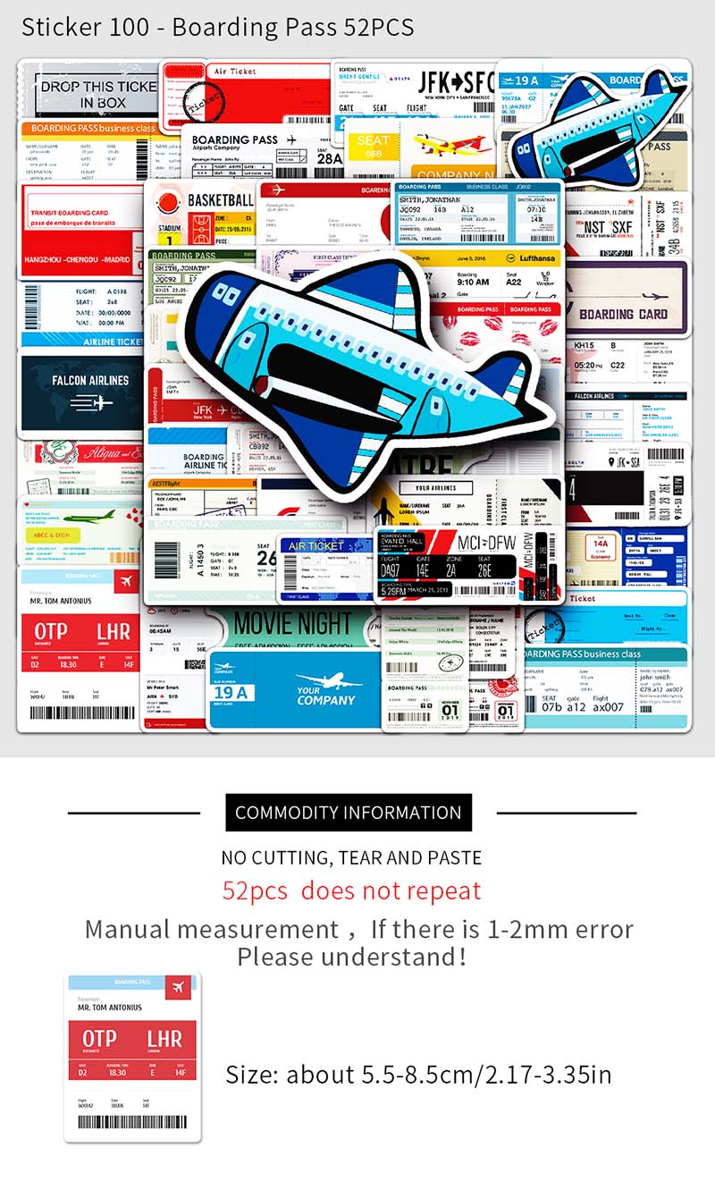 52PCS Boarding Pass Air Ticket Sticker Graffiti DIY Travel Luggage ...