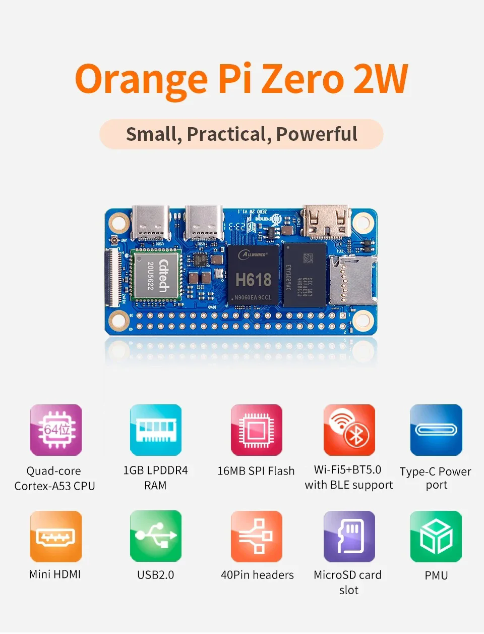 Orange Pi Zero 2 W 4GB 2GB 1.5GB 1GB RAM DDR4 Allwinner H618 WiFi5 BT5 ...