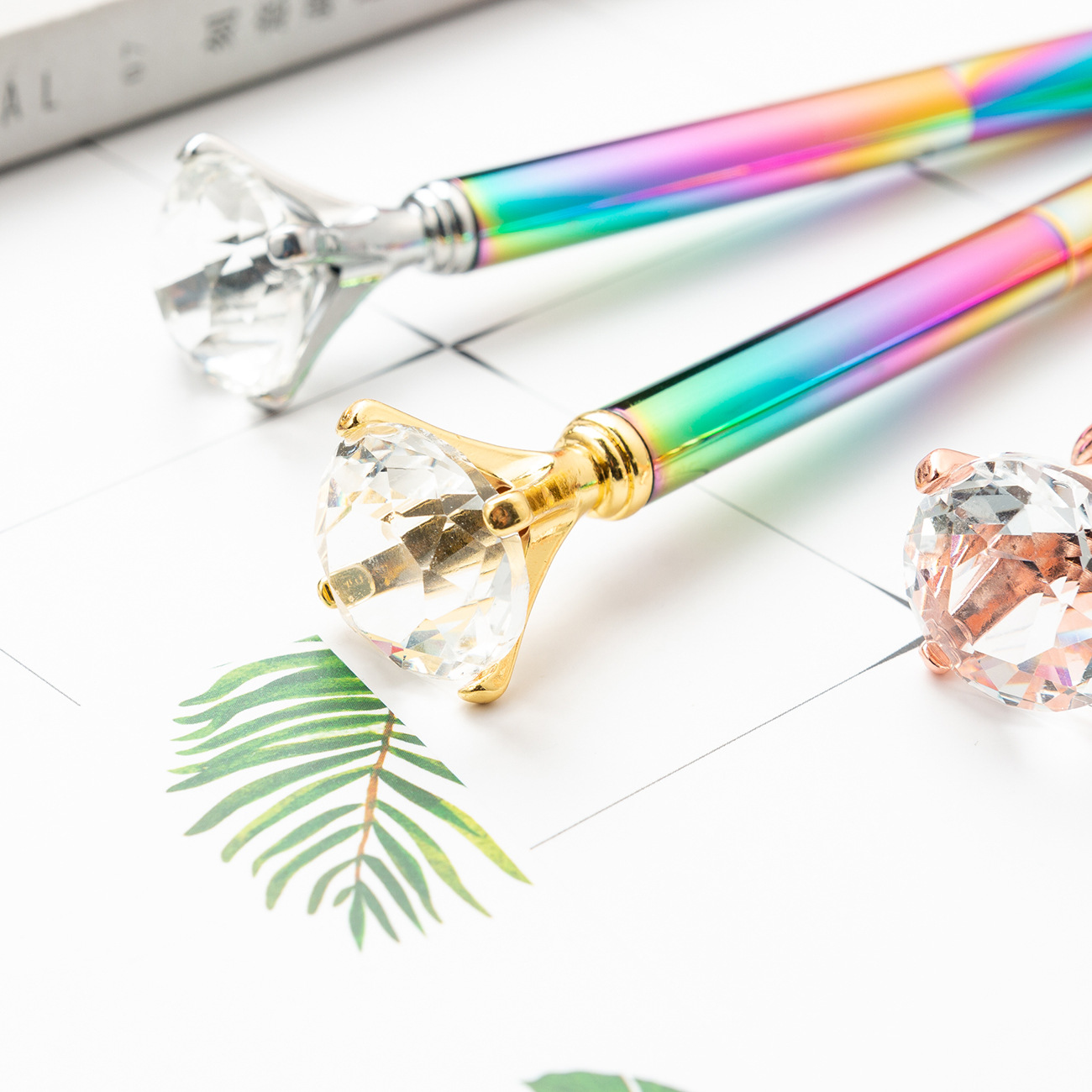 3 Pcs Ballpoint Pen Big Diamond Crystal Rainbow Metal Pens Black Ink ...