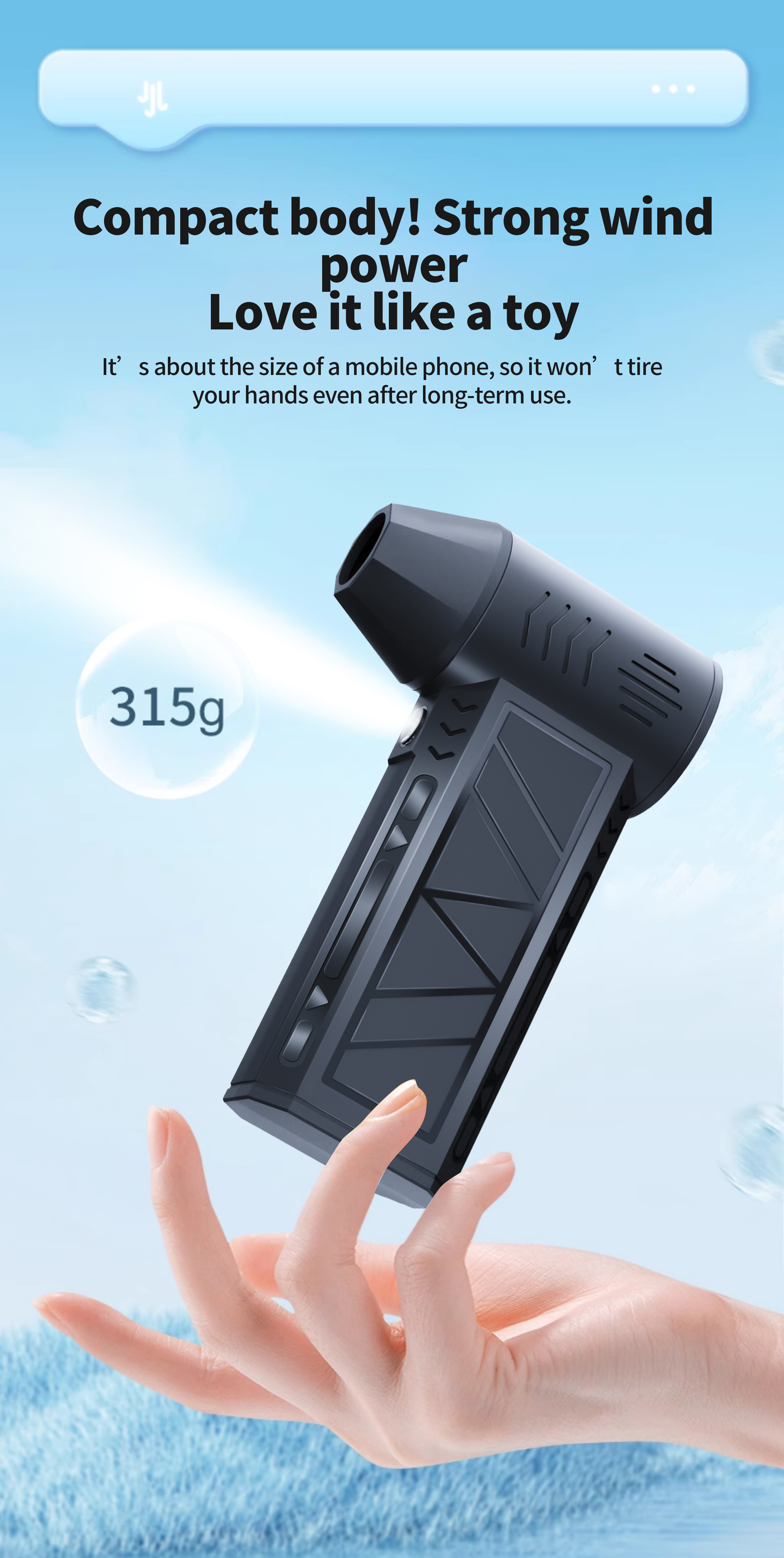 Violent Fan 13000RPM Mini Blower 3speed Adjustable Reusable Jet Hair