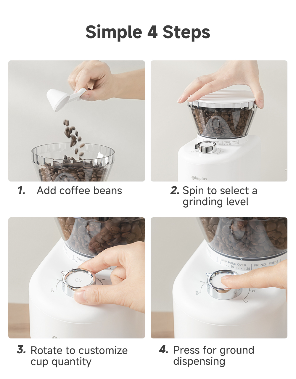 Simplus Electric Coffee Bean Grinder | 35 Grind Settings | Household ...