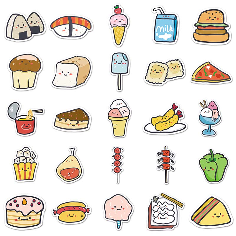 50PCS Cartoon Food Graffiti Sticker Laptop Skateboard DIY Waterproof ...
