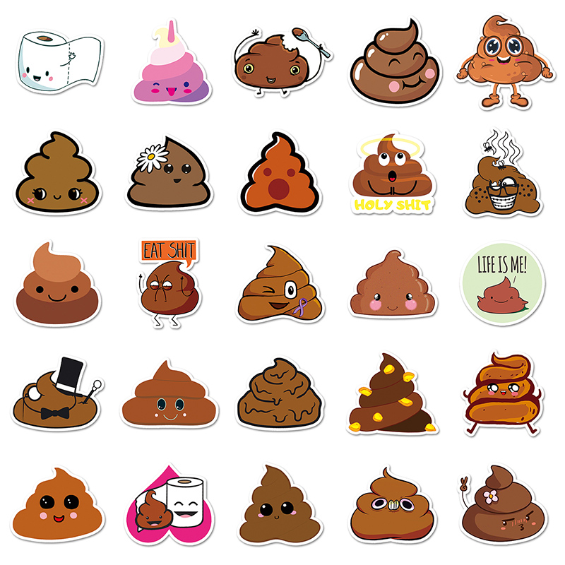 50Pcs Funny Poop Emoticons Sticker DIYToilet Sticker for Suitcase Box ...