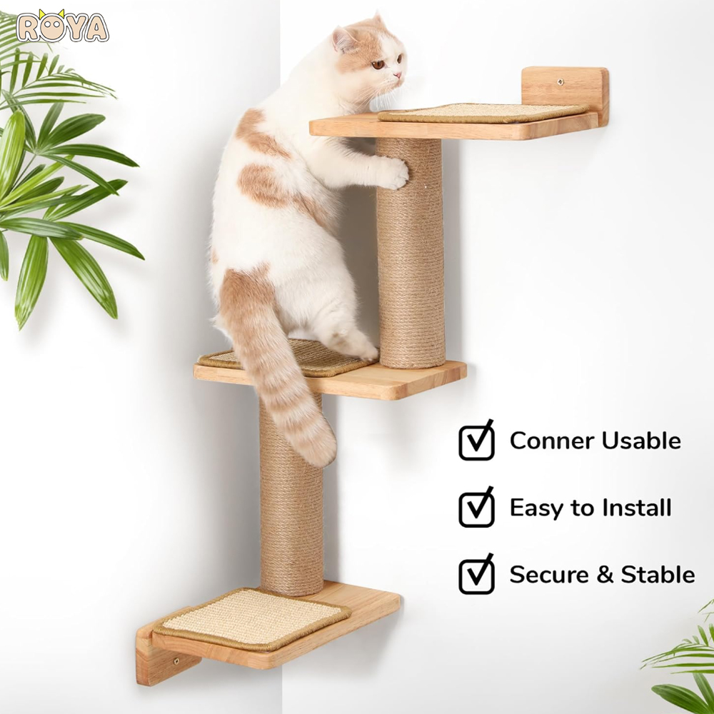ROYA Cat Climbing Shelf Wall Mounted Cat ladder Four Step Cat Stairway ...