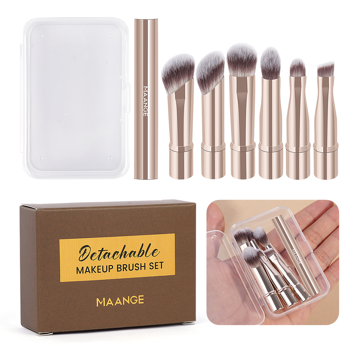 MAANGE 6 In 1 Makeup Brush With Detachable And Attachable Double-Head ...