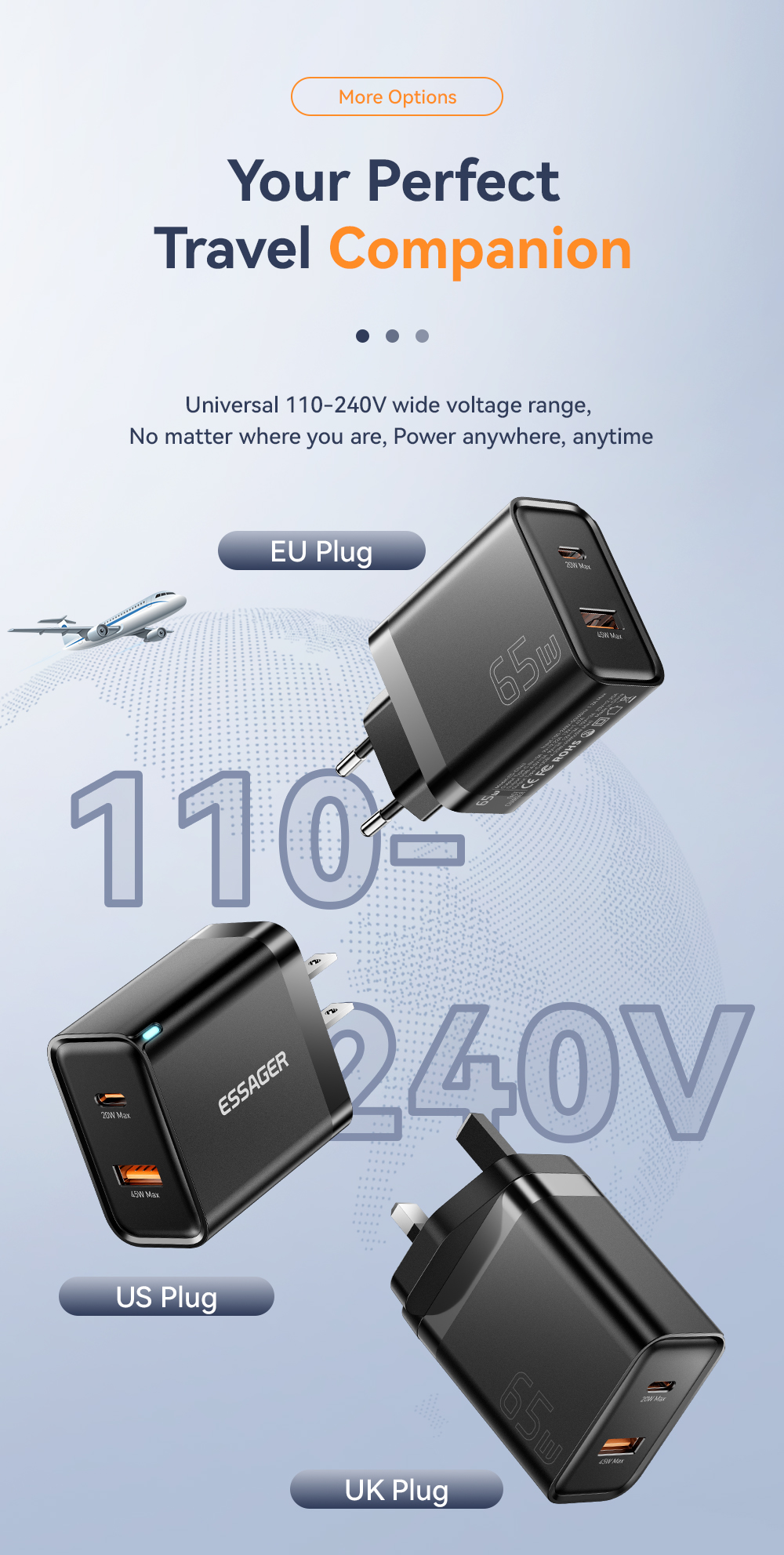 ESSAGER GaN 65W Fast Charging Charger USB+Type-C port Fast Charging ...