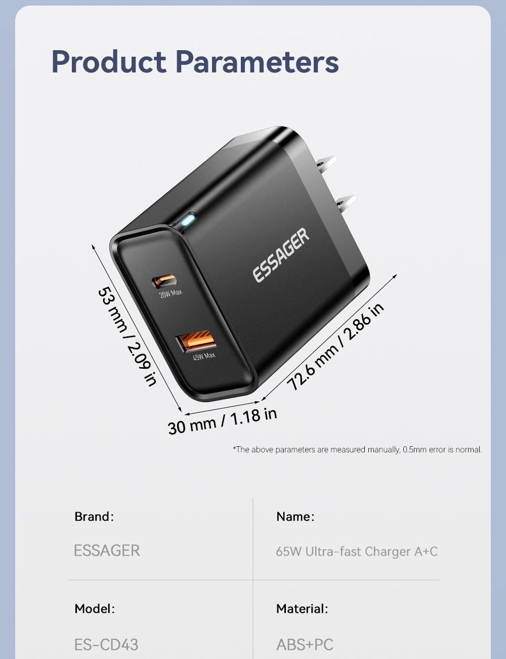 ESSAGER GaN 65W Fast Charging Charger USB+Type-C port Fast Charging ...