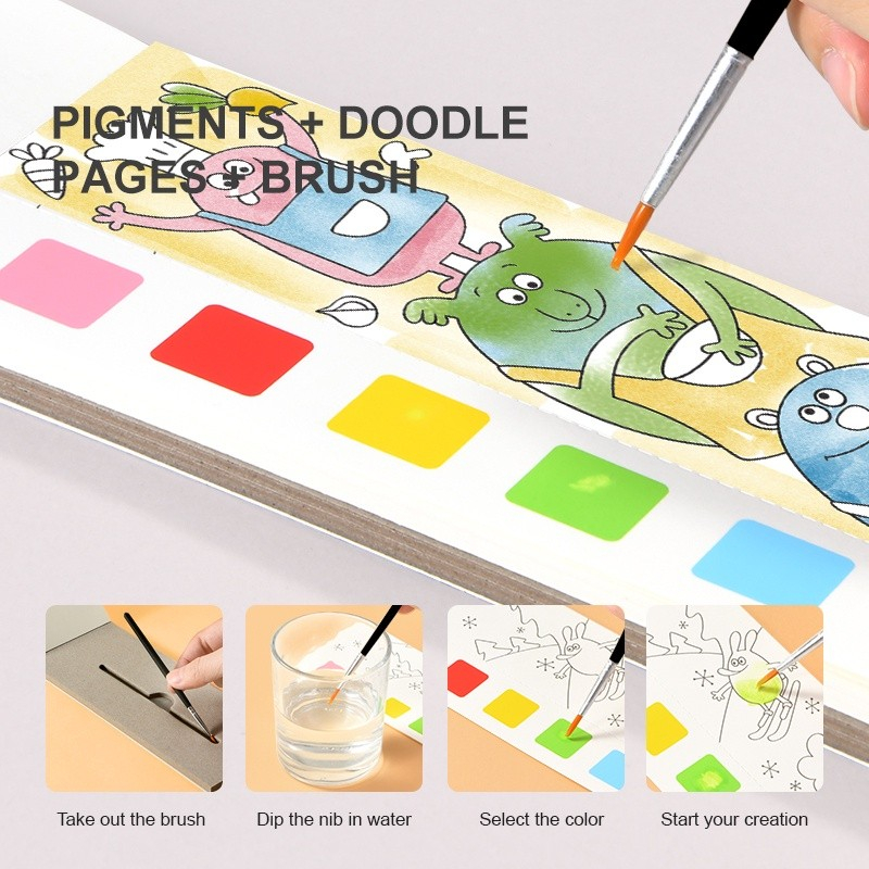 Children 12 Sheets Portable Gouache DIY Children Cartoon Coloring Book
