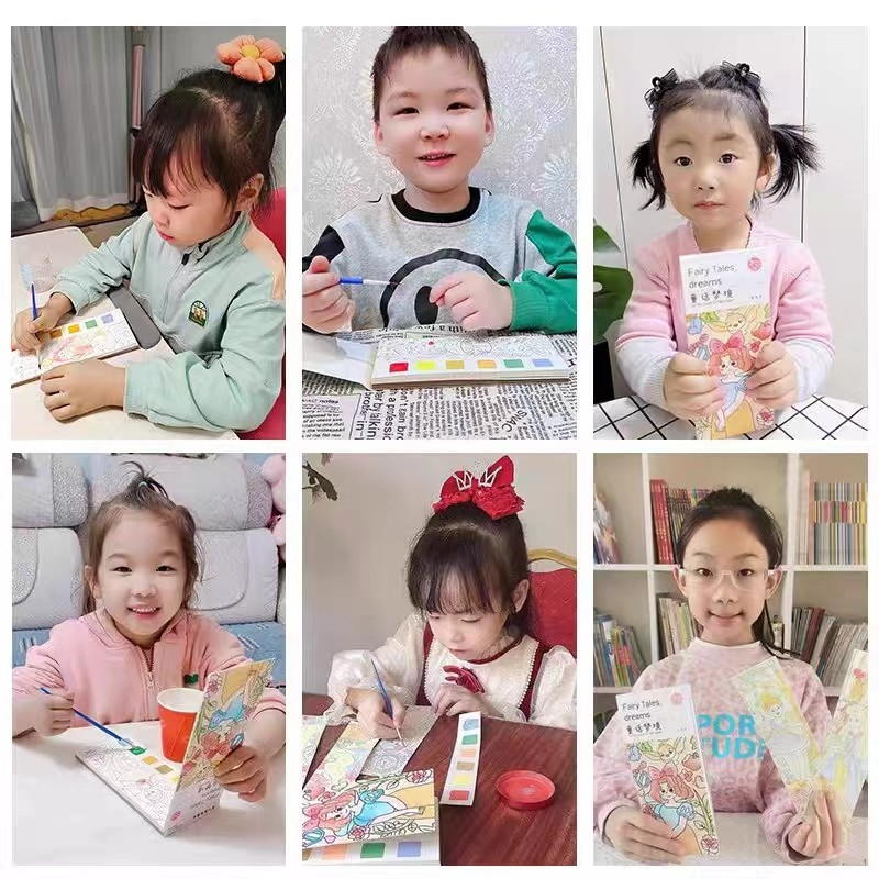 Children 12 Sheets Portable Gouache DIY Children Cartoon Coloring Book