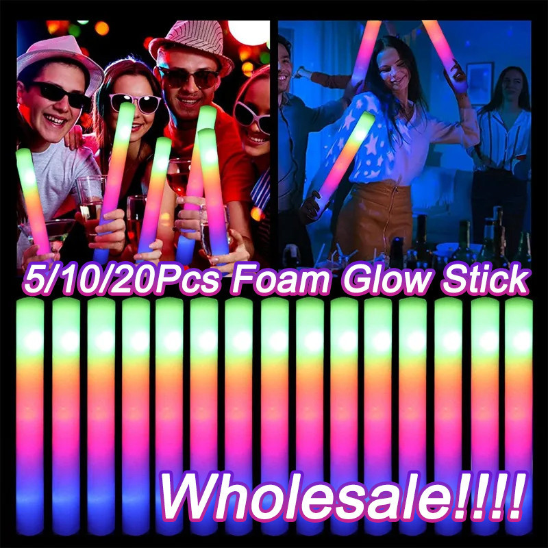 5PCS Foam Glow Stick Builtin Battery Led Light Strip Stick For Room