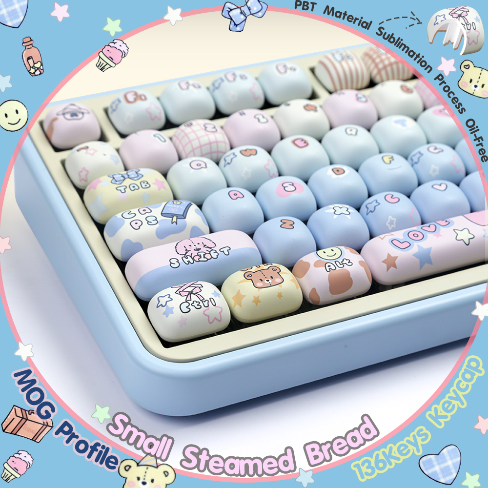 Bread Bear-Small Steamed Bread Keycaps 140Keys/Set PBT MOG Profile Dye ...