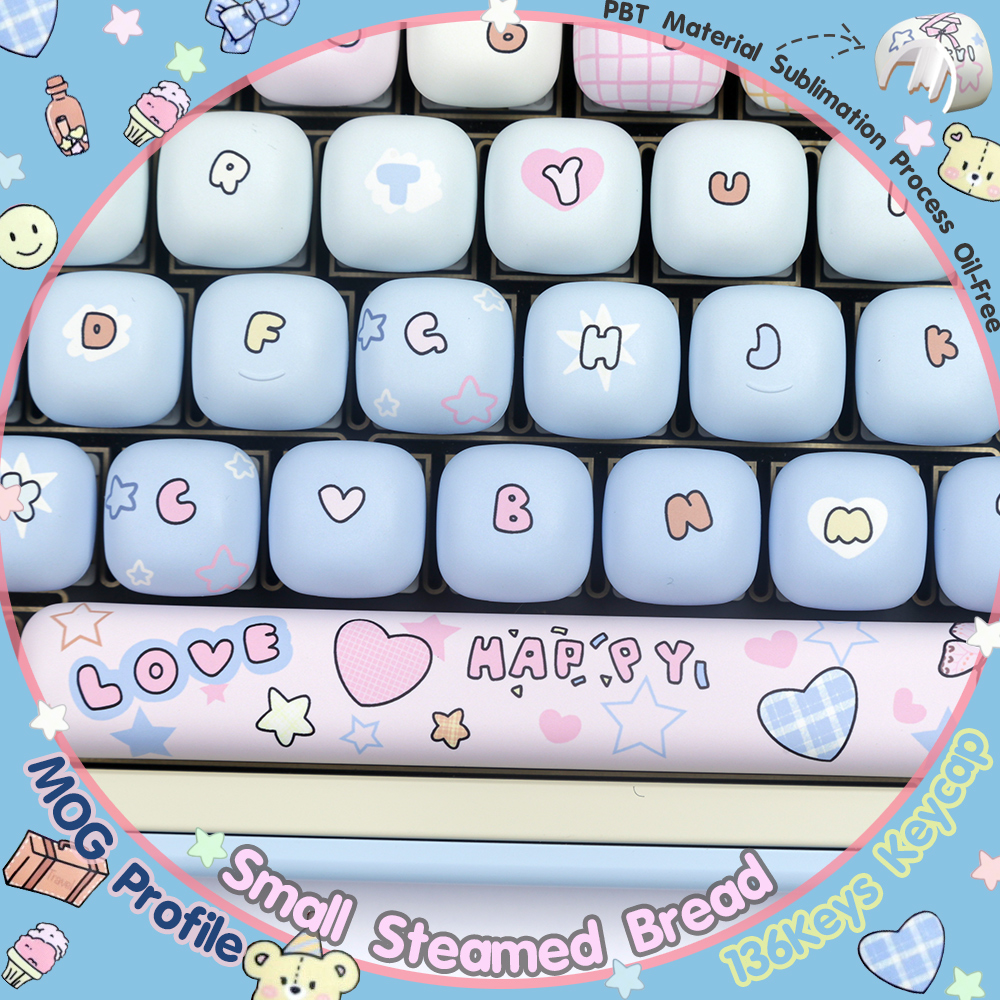 Small Steamed Bread-Cat 136Keys/Set Keycaps PBT MOG Profile Dye ...