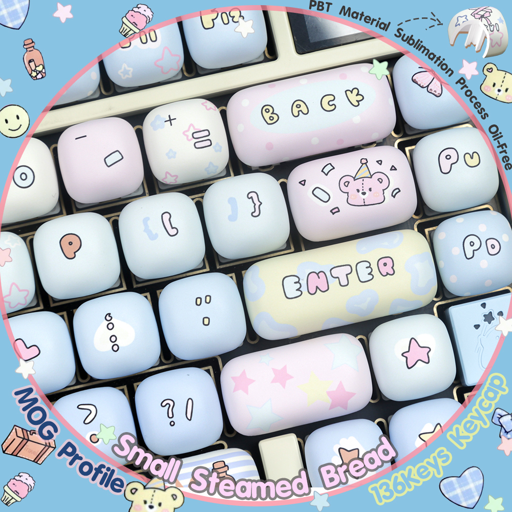 Small Steamed Bread-Cat 136Keys/Set Keycaps PBT MOG Profile Dye ...