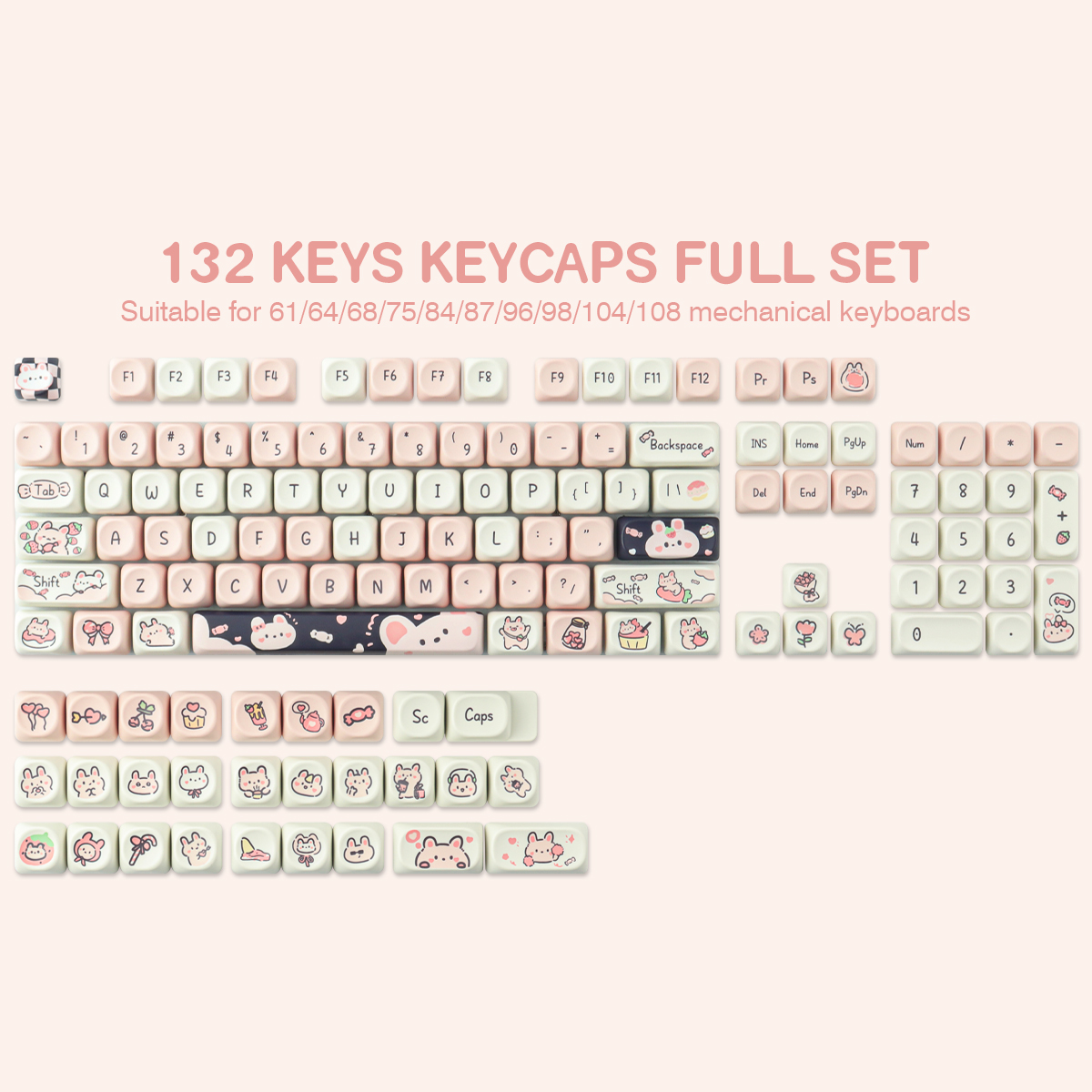 Toffee Rabbit keycaps 132 Keys keycaps MOA Profile DYE-SUB Personalized ...