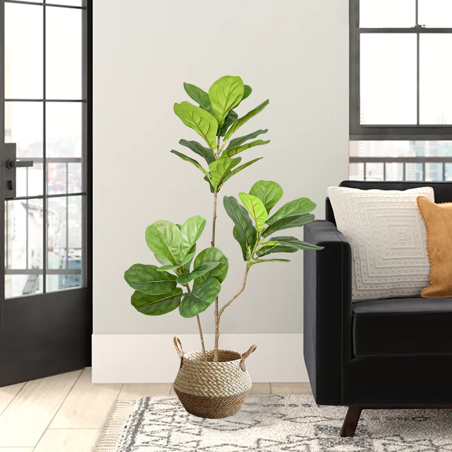 70/103cm Artificial Ficus Tree Branches Large Banyan Leaves Fake Rubber ...