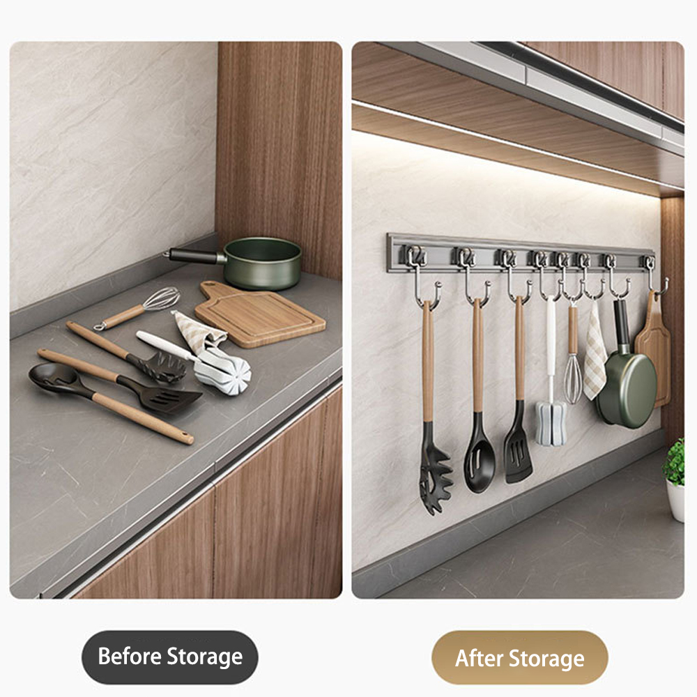 Kitchen Sliding Track Hook No-Punch Sticky Hook Handy Wall Storage ...