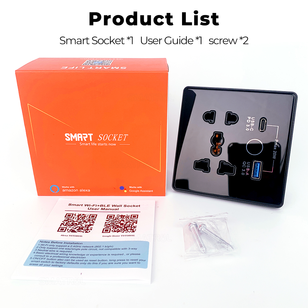SMATRUL Tuya Smart Home Wifi Wall Touch Switch Universal Socket Type-C ...