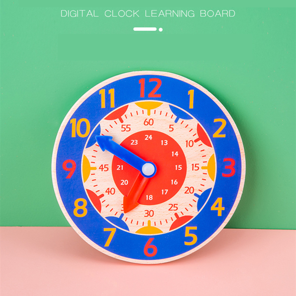 Wooden Clock Children Toys Hour Minute Colorful For Kids Early Teaching ...