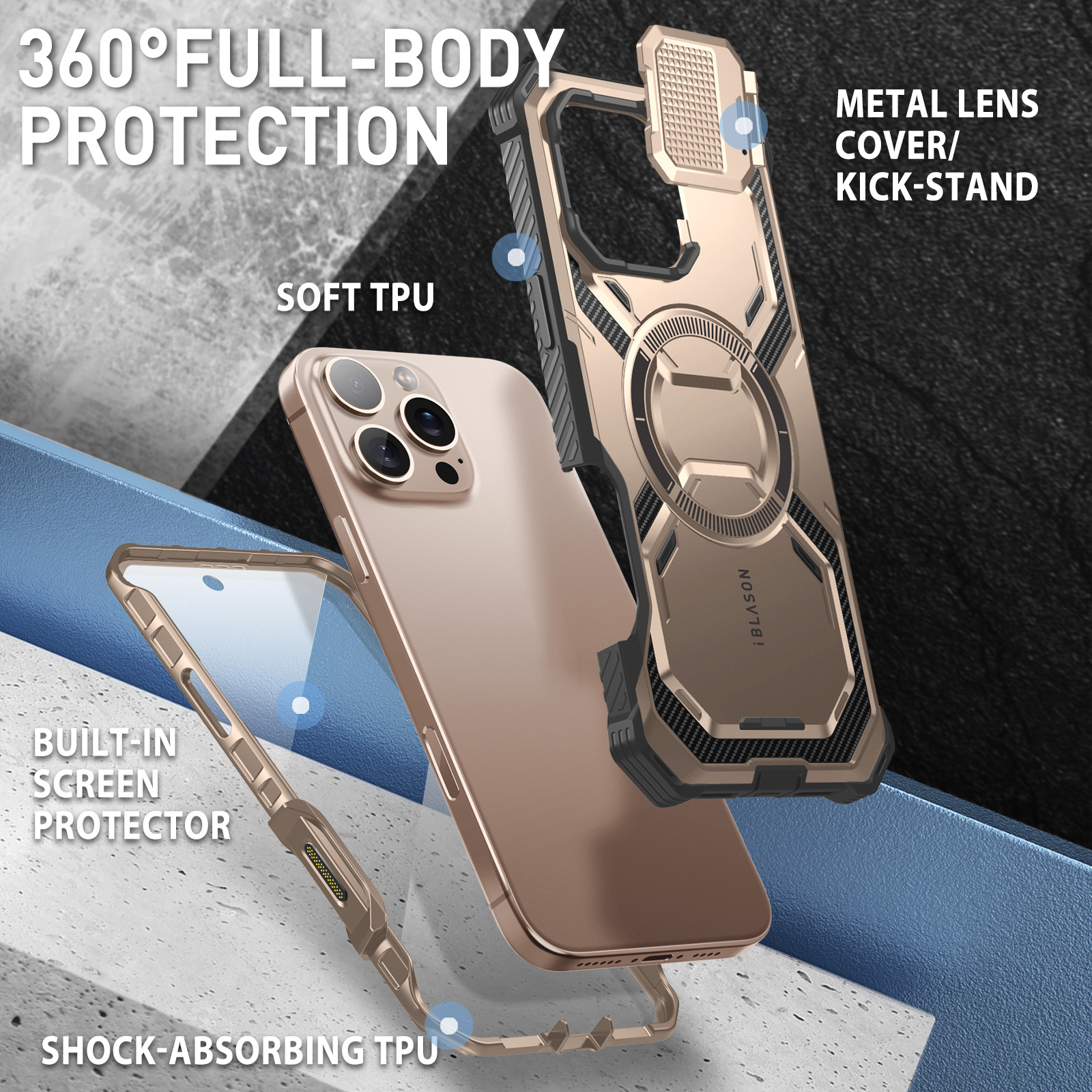 Custodia I-Blason Armorbox Per IPhone 14 Pro 6,1" - Protezione Totale Con Protezione Schermo E Cavalletto