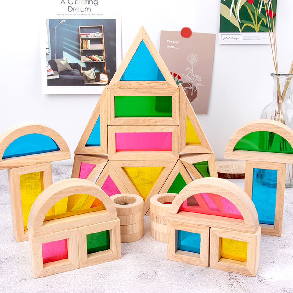 Treeyear Rainbow Sensory Blocks with Acrylic Board - Geometric Blocks ...