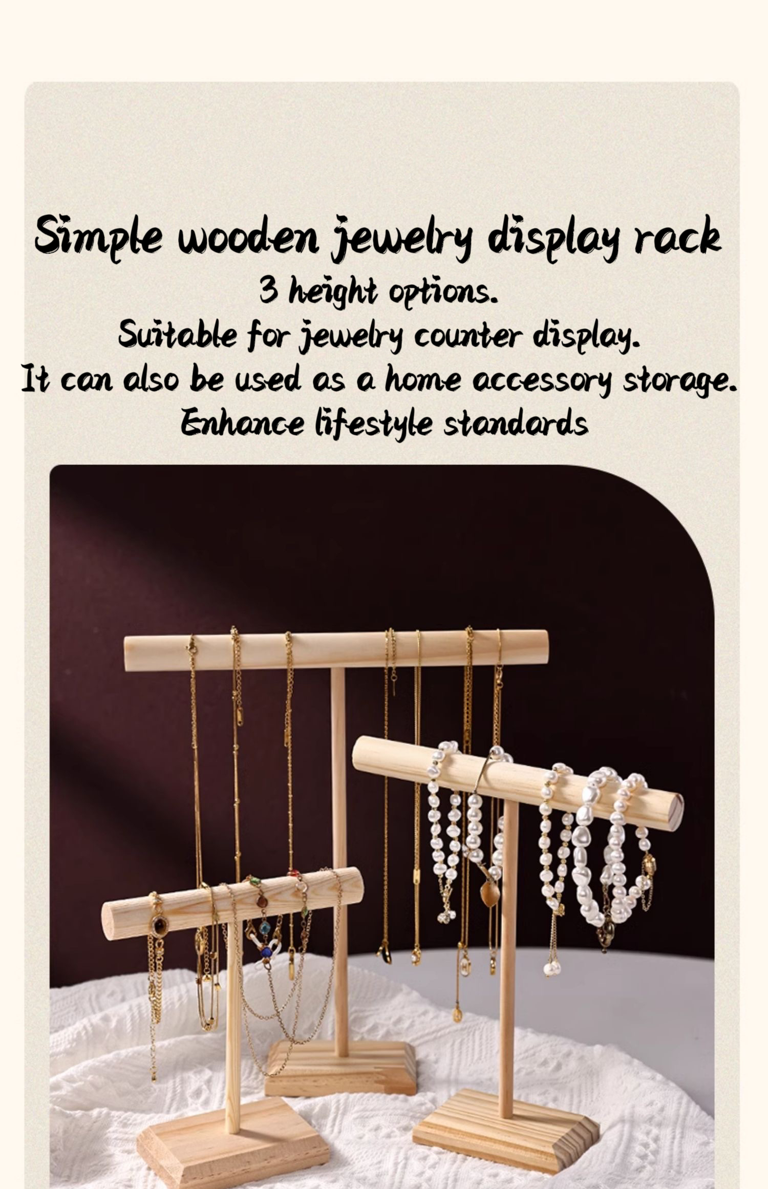 Bracelet Display Rack Solid Wood T-shaped Extra Long Necklace Jewellery ...