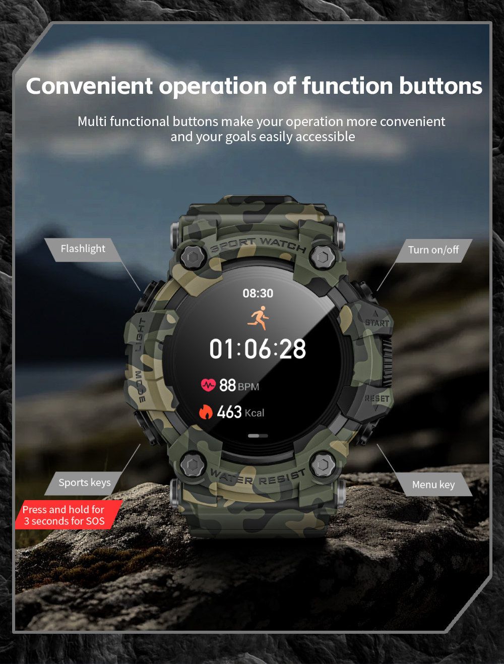 LOKMAT ATTACK GT Outdoors Smart Watch Sports Compass Flashligh BT ...