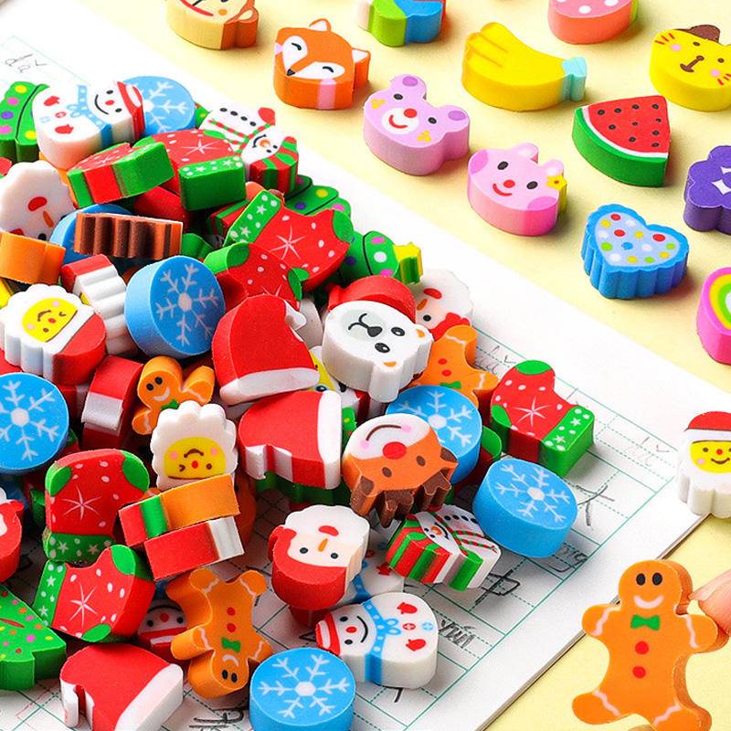 100pcs Mini Fruit Astronaut Eraser Cute Christmas Tree Santa Claus