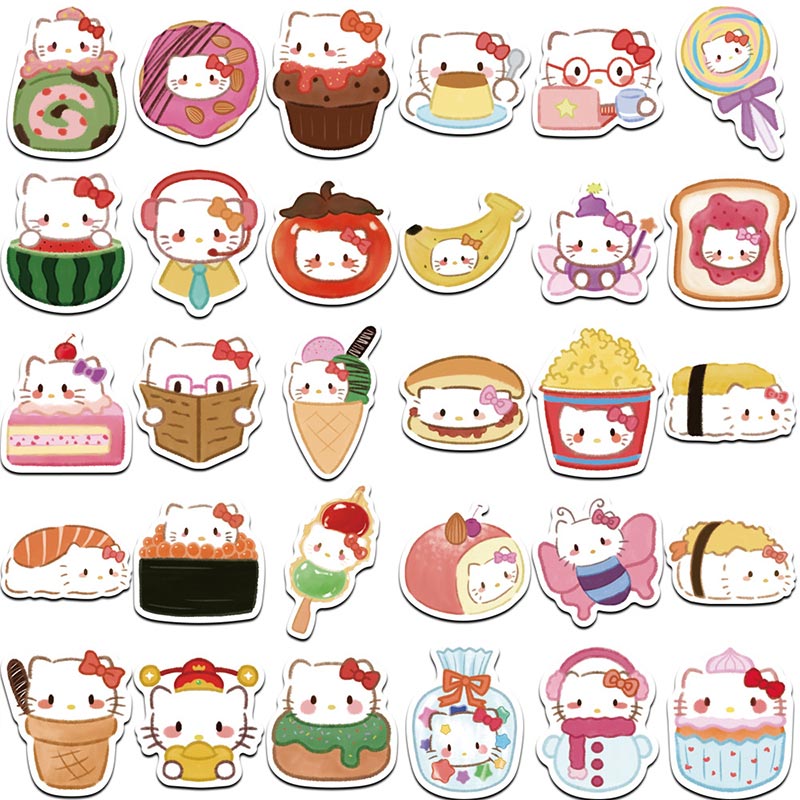 62pcs Cute Food Hello Kitty Anime Stickers Kawaii Cartoon Decals ...