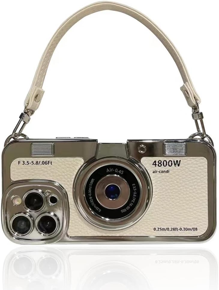 With iPhone 16 15 14 13 12 11 Pro Max Cute 3D Vintage Camera with Strap