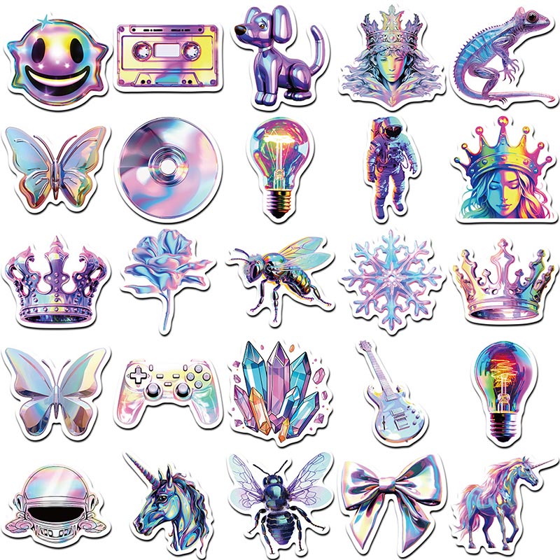 50pcs Cartoon Holographic Laser Stickers Waterproof Graffiti Decals For ...