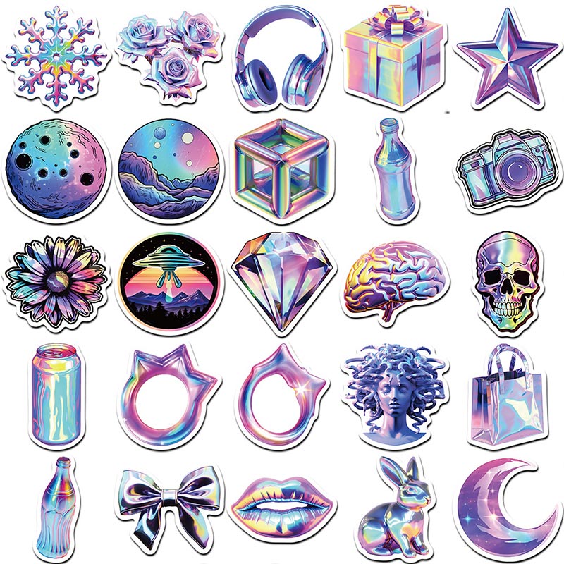 50pcs Cartoon Holographic Laser Stickers Waterproof Graffiti Decals For ...