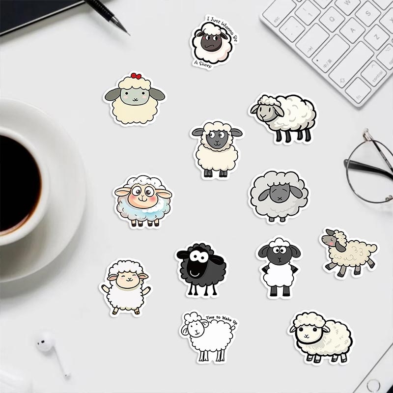 50Pcs Cute Cartoon Sheep Animal Sticker For Laptop Scrapbook Skateboard ...
