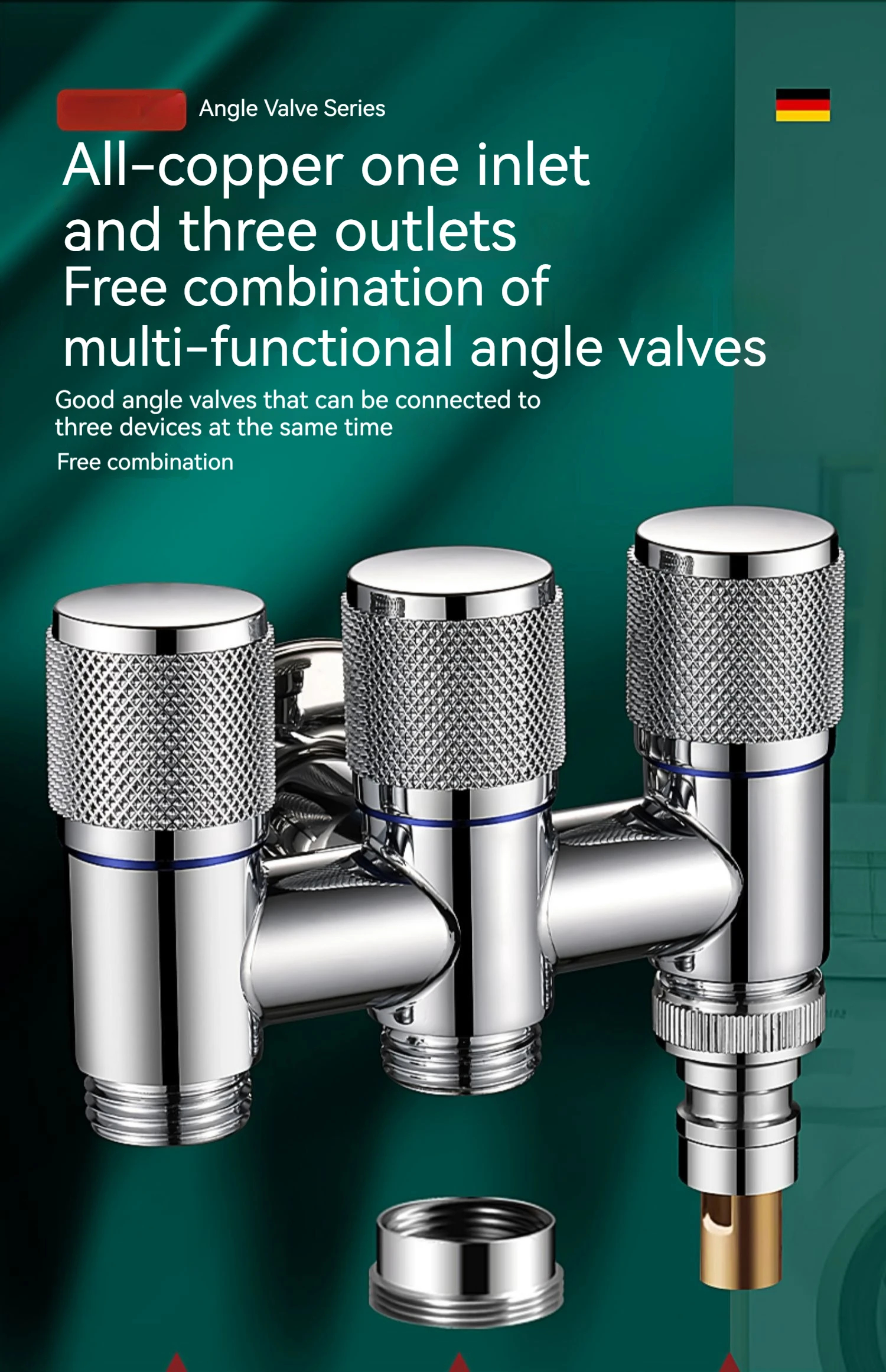 Aluminum Alloy 3 Way One-in Three-out Angle Valve for Bathroom Toilet ...
