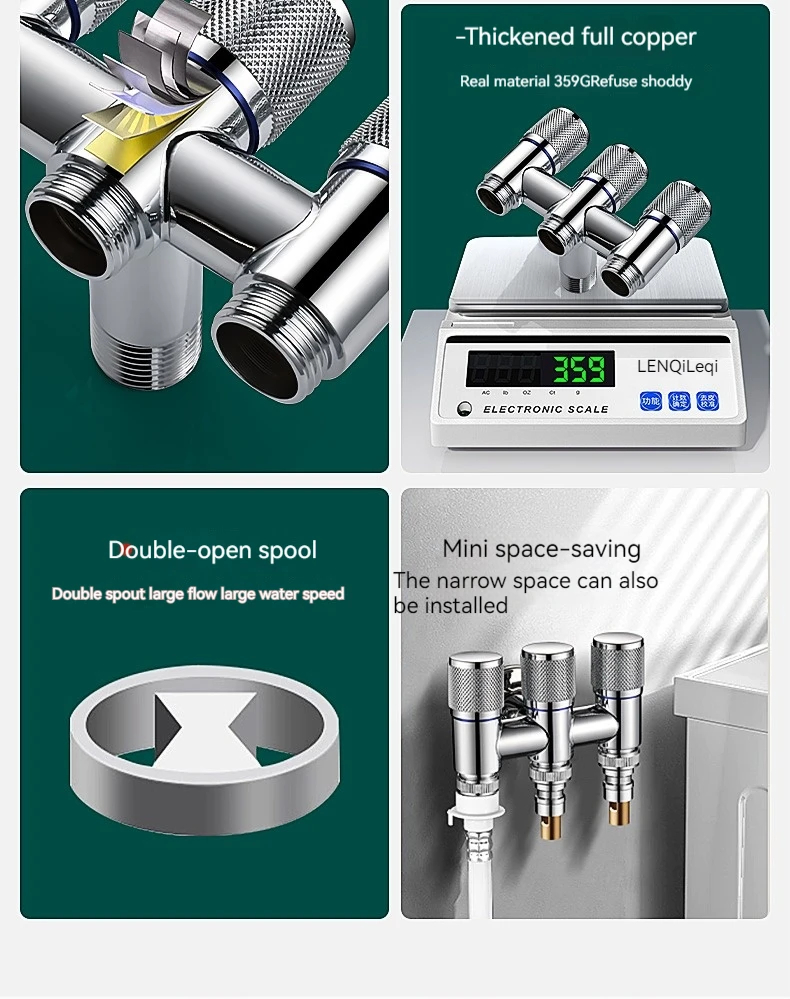 Aluminum Alloy 3 Way One-in Three-out Angle Valve for Bathroom Toilet ...