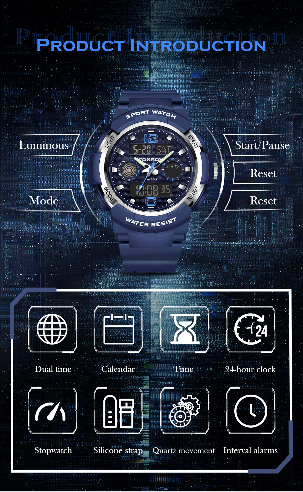 FOXBOX Fashion Alarm Mode Sports Hand Clock For Teenagers Multiple