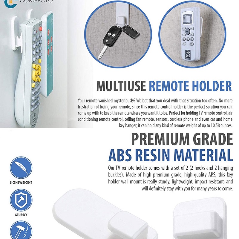 Remote Control Holder Wall Self Adhesive Hook - 2 Pair Multiuse TV ...