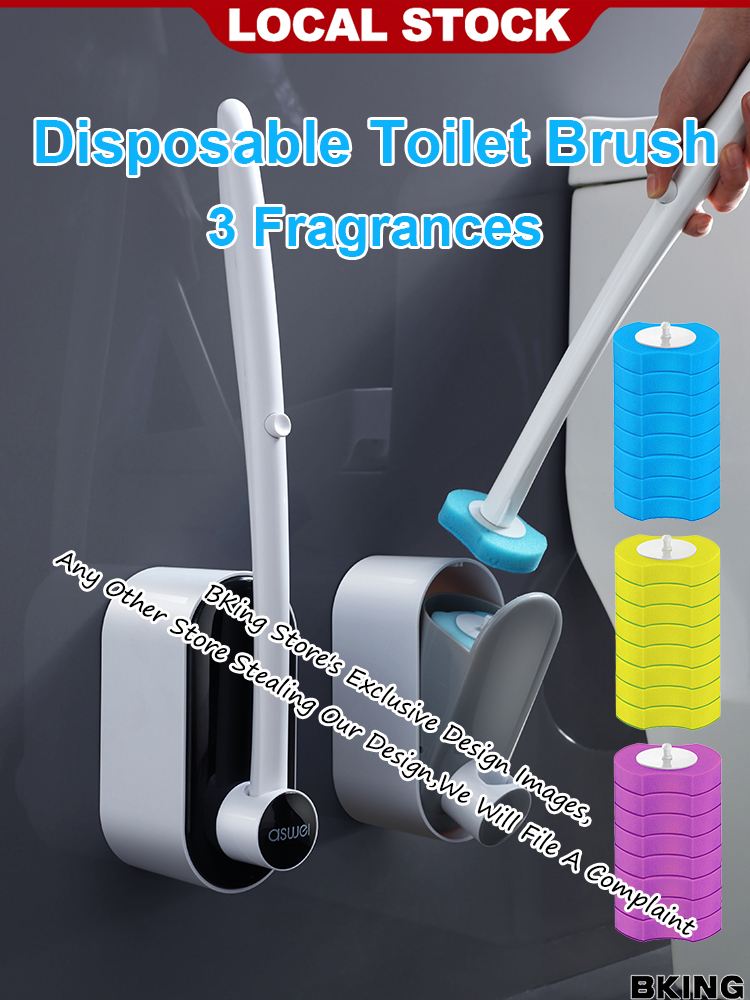 Upgraded Disposable Toilet Brush With Cleaning Liquid Wall-Mounted Long Handle Cleaner Tool For Bathroom With Replacement Brush Head Toilet Cleaning Brush Accessories I1955099511