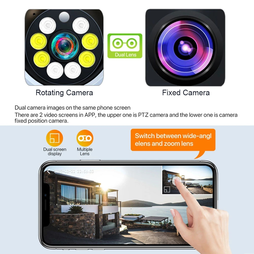 4K 8MP Dual Lens Camera Dual Screen 4G SIM Card Indoor Smart Home CCTV ...
