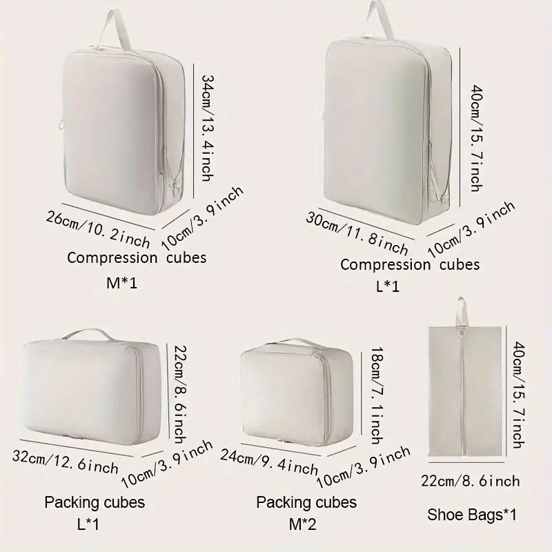 7-Piece Compressible Travel Packing Cubes Set - Organize Clothes ...