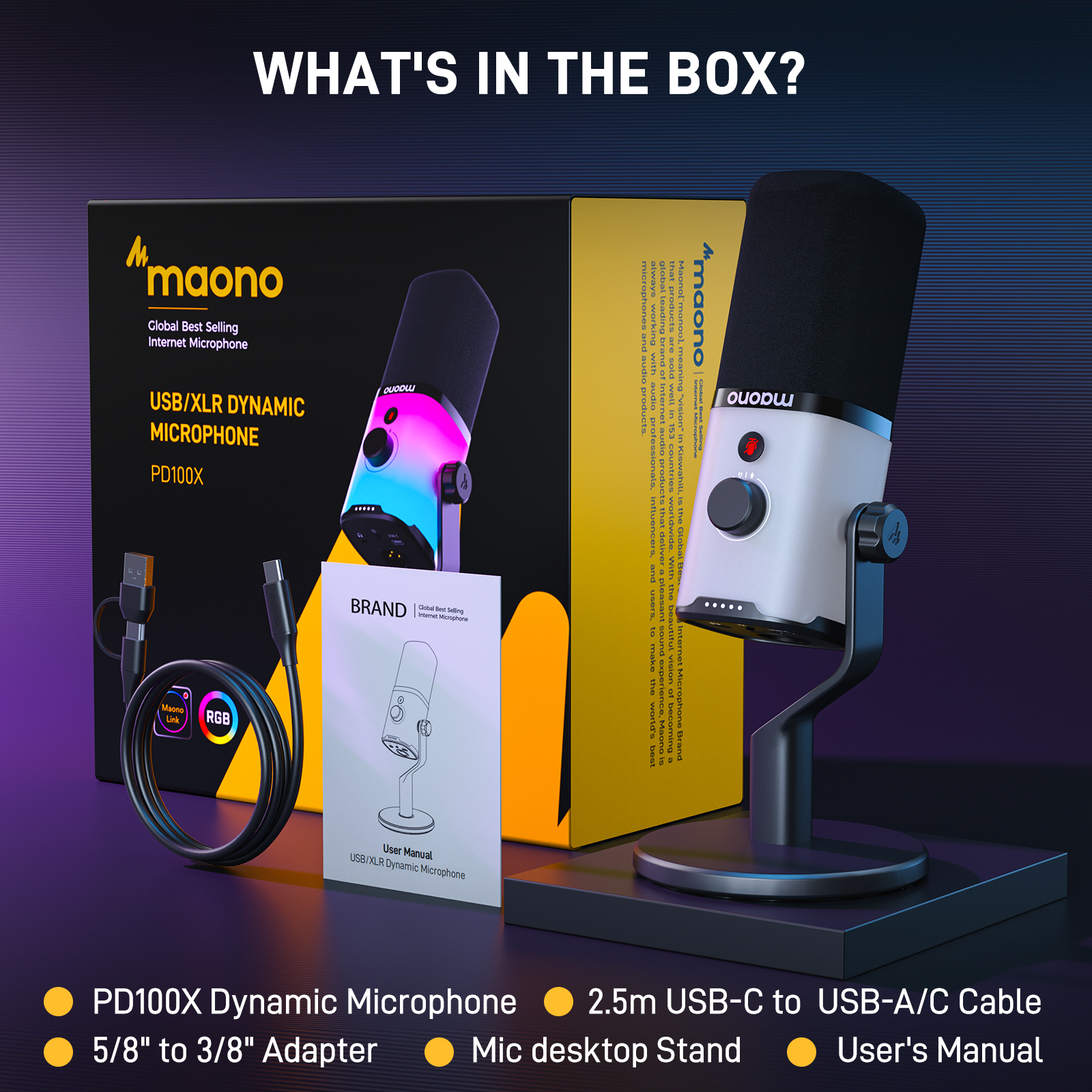 Maono PD100X RGB Dynamic Gaming Microphone USB/XLR Dual Mode Microphone ...